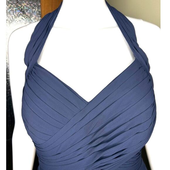 Bill Levkoff Bridesmaid Prom Formal Holiday Cocktail Navy Blue Halter Dress Sz 8 - Picture 6 of 15